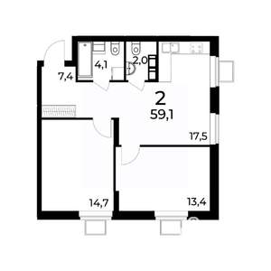 2-к квартира, вторичка, 59м2, 9/15 этаж
