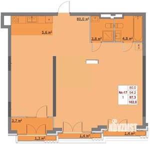 2-к квартира, вторичка, 94м2, 6/6 этаж