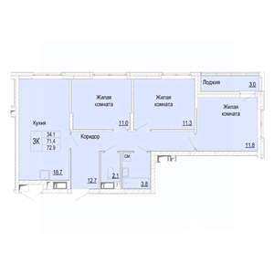 3-к квартира, вторичка, 73м2, 13/25 этаж