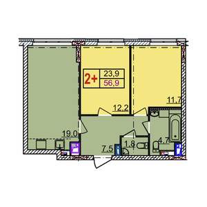 2-к квартира, вторичка, 57м2, 4/18 этаж