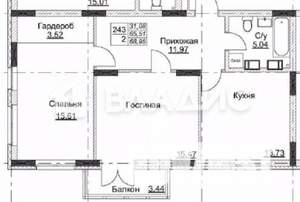 2-к квартира, сданный дом, 69м2, 9/18 этаж