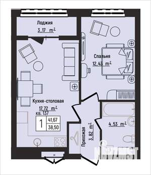 1-к квартира, вторичка, 42м2, 2/15 этаж