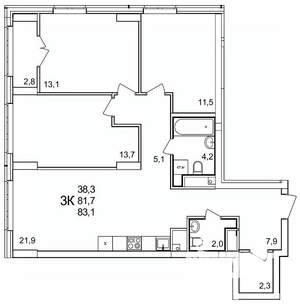 3-к квартира, строящийся дом, 83м2, 5/25 этаж