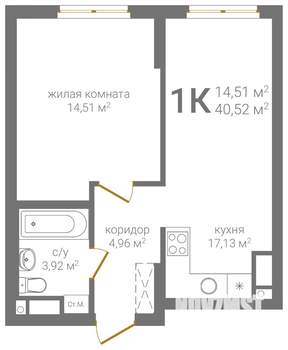 1-к квартира, вторичка, 41м2, 14/19 этаж