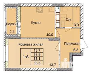 1-к квартира, вторичка, 35м2, 7/18 этаж