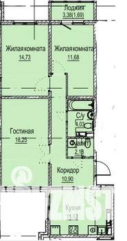 3-к квартира, строящийся дом, 75м2, 8/9 этаж