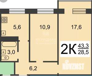 2-к квартира, вторичка, 44м2, 3/5 этаж