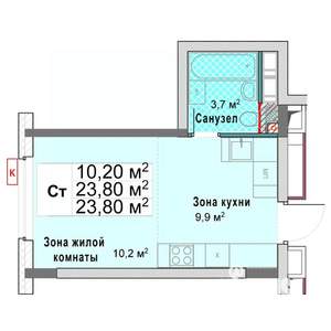 Студия квартира, вторичка, 24м2, 3/12 этаж