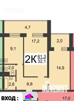 2-к квартира, вторичка, 61м2, 10/12 этаж