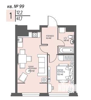 1-к квартира, вторичка, 42м2, 8/25 этаж