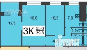 3-к квартира, вторичка, 55м2, 9/9 этаж
