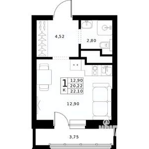 Студия квартира, строящийся дом, 22м2, 19/24 этаж