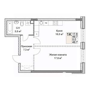 Студия квартира, строящийся дом, 50м2, 2/9 этаж