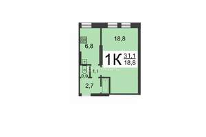 1-к квартира, вторичка, 31м2, 2/2 этаж