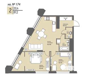 2-к квартира, вторичка, 67м2, 16/25 этаж