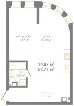 Студия квартира, вторичка, 53м2, 4/12 этаж