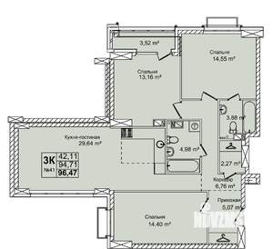 3-к квартира, вторичка, 96м2, 5/16 этаж