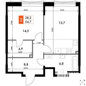 2-к квартира, вторичка, 55м2, 2/10 этаж