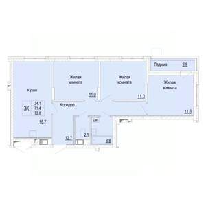 3-к квартира, вторичка, 73м2, 16/25 этаж