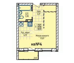 1-к квартира, вторичка, 24м2, 2/4 этаж
