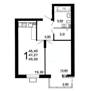 1-к квартира, вторичка, 47м2, 2/10 этаж