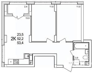 2-к квартира, вторичка, 53м2, 17/19 этаж