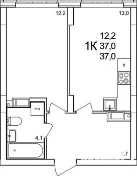 1-к квартира, вторичка, 37м2, 17/19 этаж