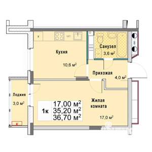 1-к квартира, вторичка, 37м2, 7/12 этаж