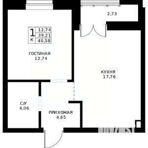 1-к квартира, вторичка, 41м2, 1/24 этаж