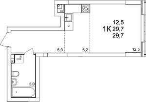 1-к квартира, вторичка, 30м2, 2/25 этаж