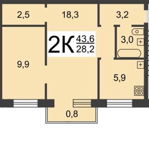 2-к квартира, вторичка, 44м2, 3/5 этаж