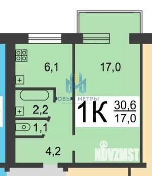 1-к квартира, вторичка, 31м2, 4/5 этаж