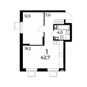 1-к квартира, вторичка, 43м2, 4/15 этаж