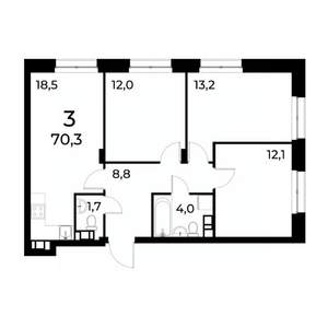 3-к квартира, вторичка, 70м2, 14/20 этаж