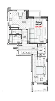 2-к квартира, вторичка, 68м2, 1/19 этаж