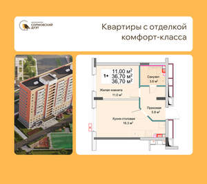 1-к квартира, вторичка, 37м2, 2/12 этаж