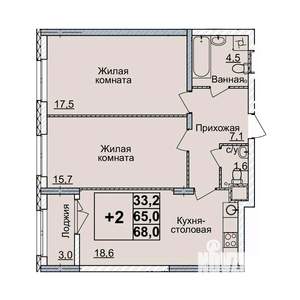 2-к квартира, вторичка, 68м2, 19/20 этаж