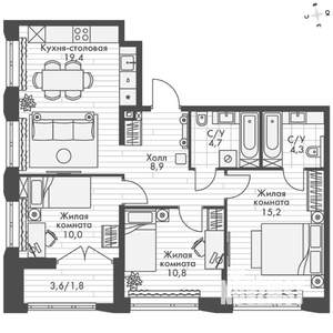 3-к квартира, вторичка, 75м2, 12/16 этаж