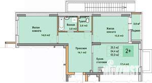 2-к квартира, вторичка, 66м2, 1/25 этаж