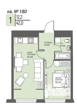 1-к квартира, вторичка, 42м2, 17/25 этаж