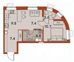 2-к квартира, строящийся дом, 43м2, 9/25 этаж