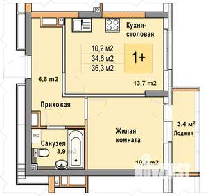 1-к квартира, вторичка, 36м2, 6/25 этаж