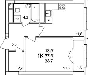 1-к квартира, вторичка, 39м2, 15/25 этаж