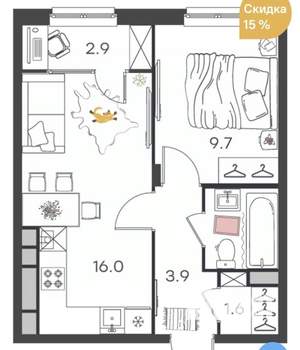 1-к квартира, вторичка, 37м2, 2/4 этаж