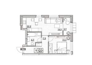 1-к квартира, вторичка, 46м2, 19/24 этаж