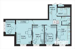 3-к квартира, вторичка, 72м2, 6/15 этаж