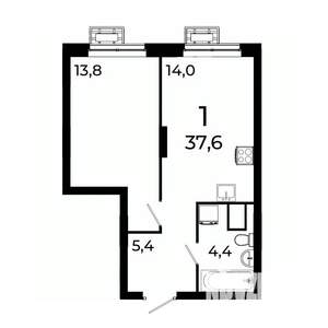 1-к квартира, вторичка, 38м2, 17/19 этаж