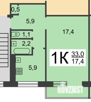 1-к квартира, вторичка, 33м2, 4/5 этаж