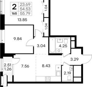 2-к квартира, вторичка, 56м2, 20/32 этаж