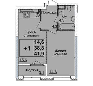 1-к квартира, вторичка, 41м2, 24/24 этаж